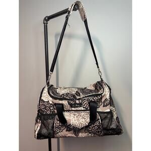 Vera Bradley travel duffel and matching cosmetic, large, black/white/tan